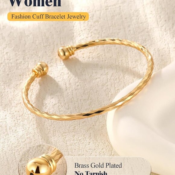 Unisex Simple Cuff Bracelet 18K Real Gold Platinum Plated Fine Bracelets Fashion - Picture 3 of 7